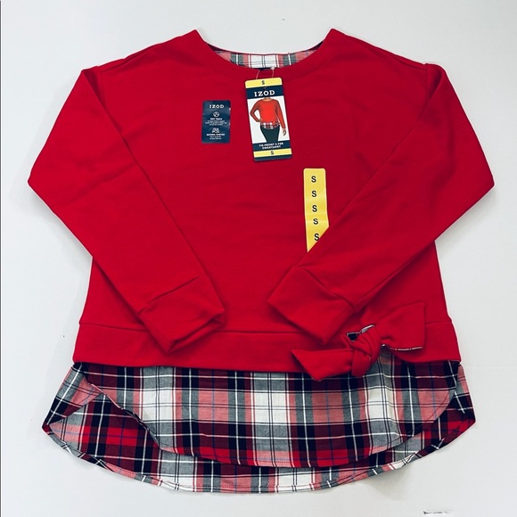 NEW- Women’s Izod Long Sleeve Tie Front 2 Fer Sweatshirt - Picture 2 of 11